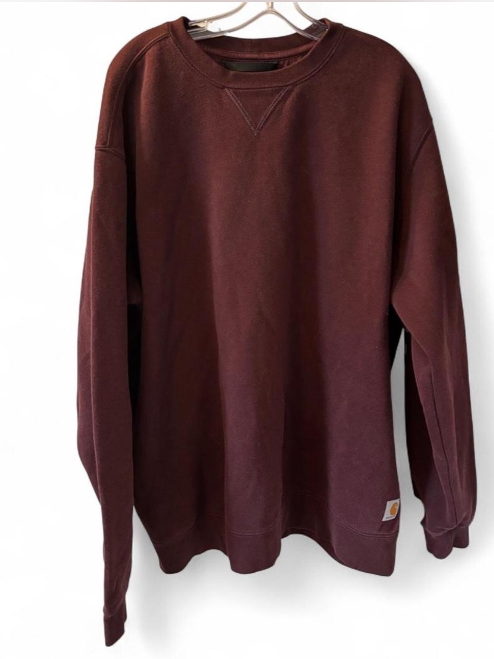 Carhartt Men's Maroon Crewneck Graphic Sleeve Sweatshirt Cabincore Workwear